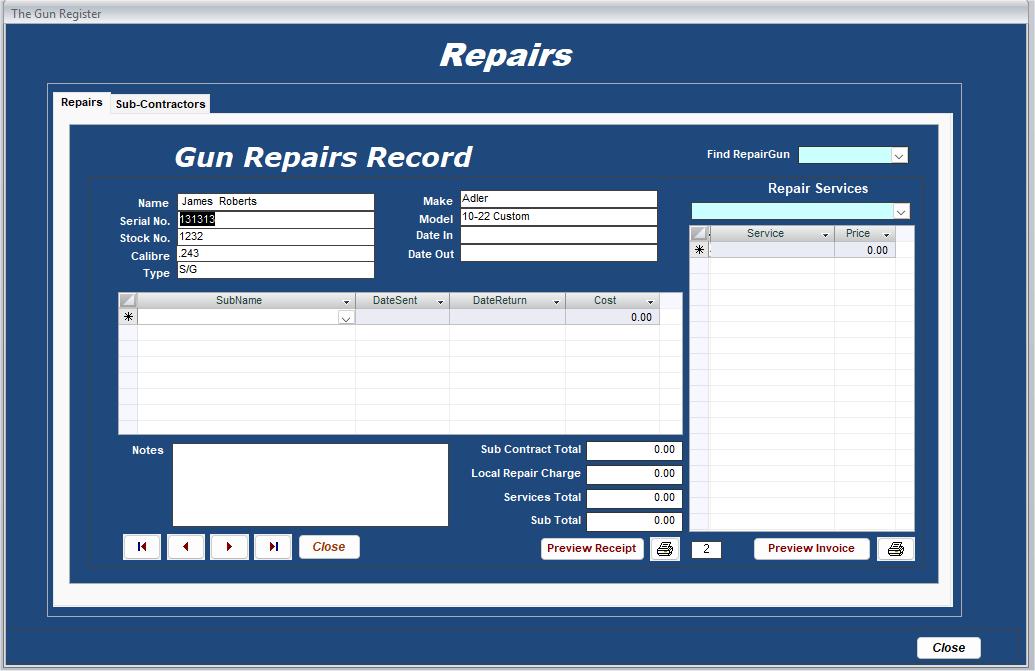 The Repairs Screen